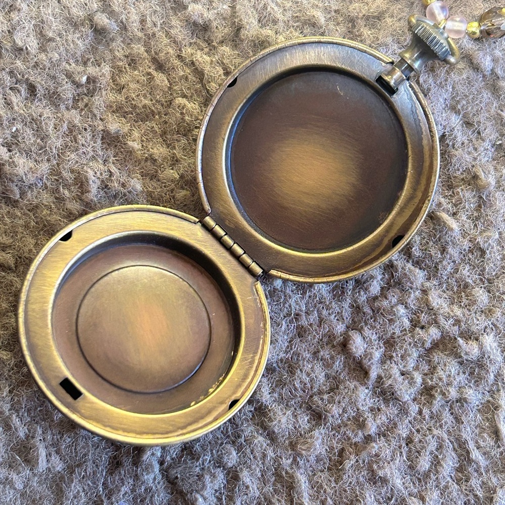 Handcrafted vintage pocket watch case locket art glass bead orca agate necklace - Picture 7 of 14